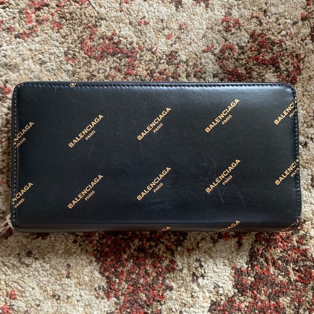 Balenciaga All Over Logo Wallet for Women in Black
